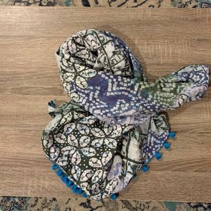 Cabi blue pom pon fringed scarf